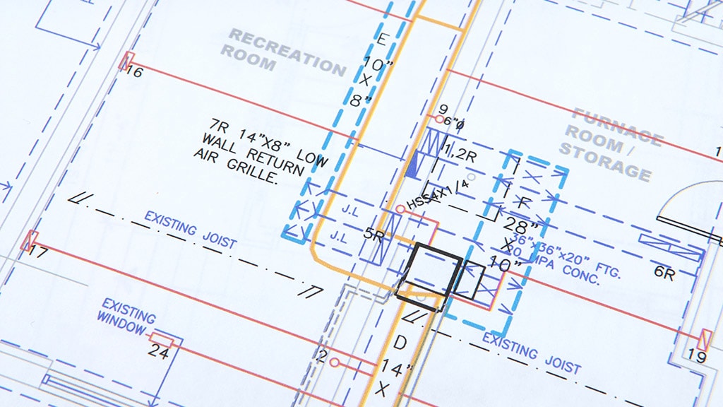 HVAC design with position of windows and grill clearly shown.