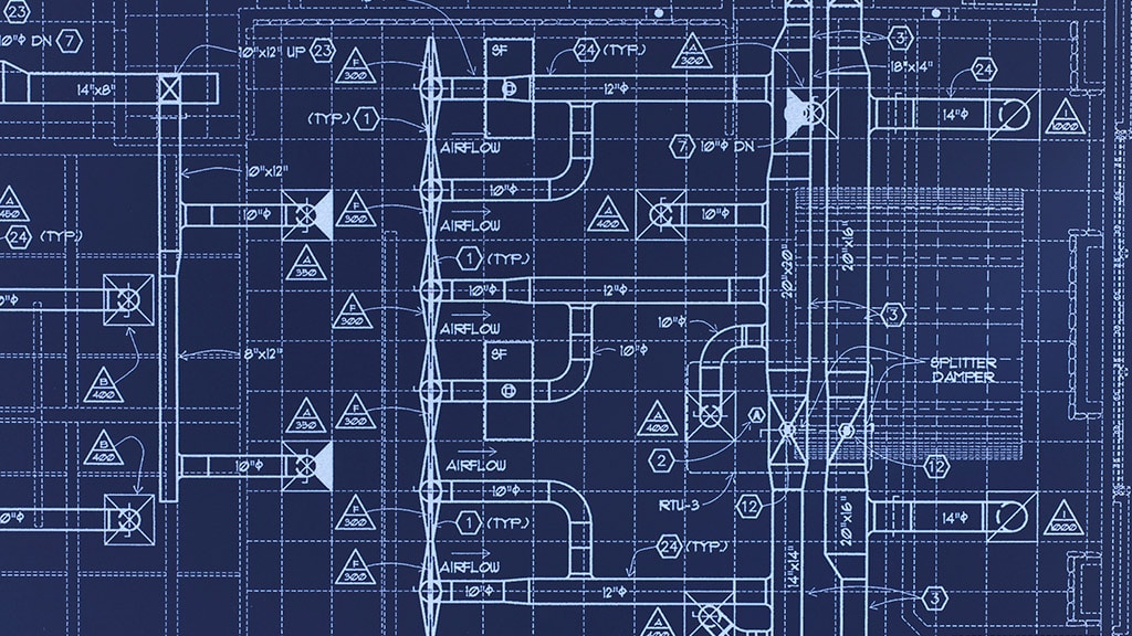 HVAC drawings on a blueprint paper.