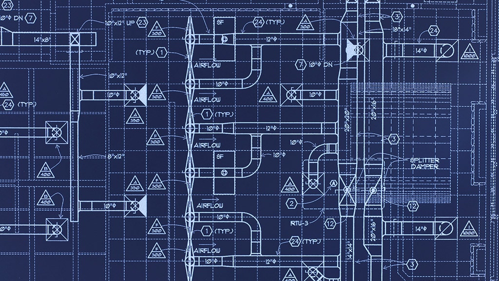 HVAC drawings on a blueprint paper.